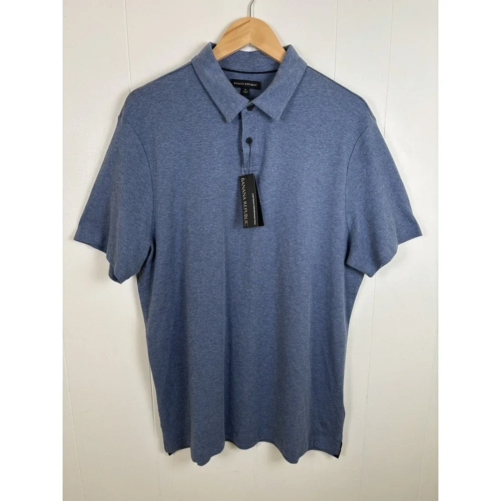 NWT Banana Republic Men's XL Luxe Touch Performance Polo Shirt Blue Cotton‎